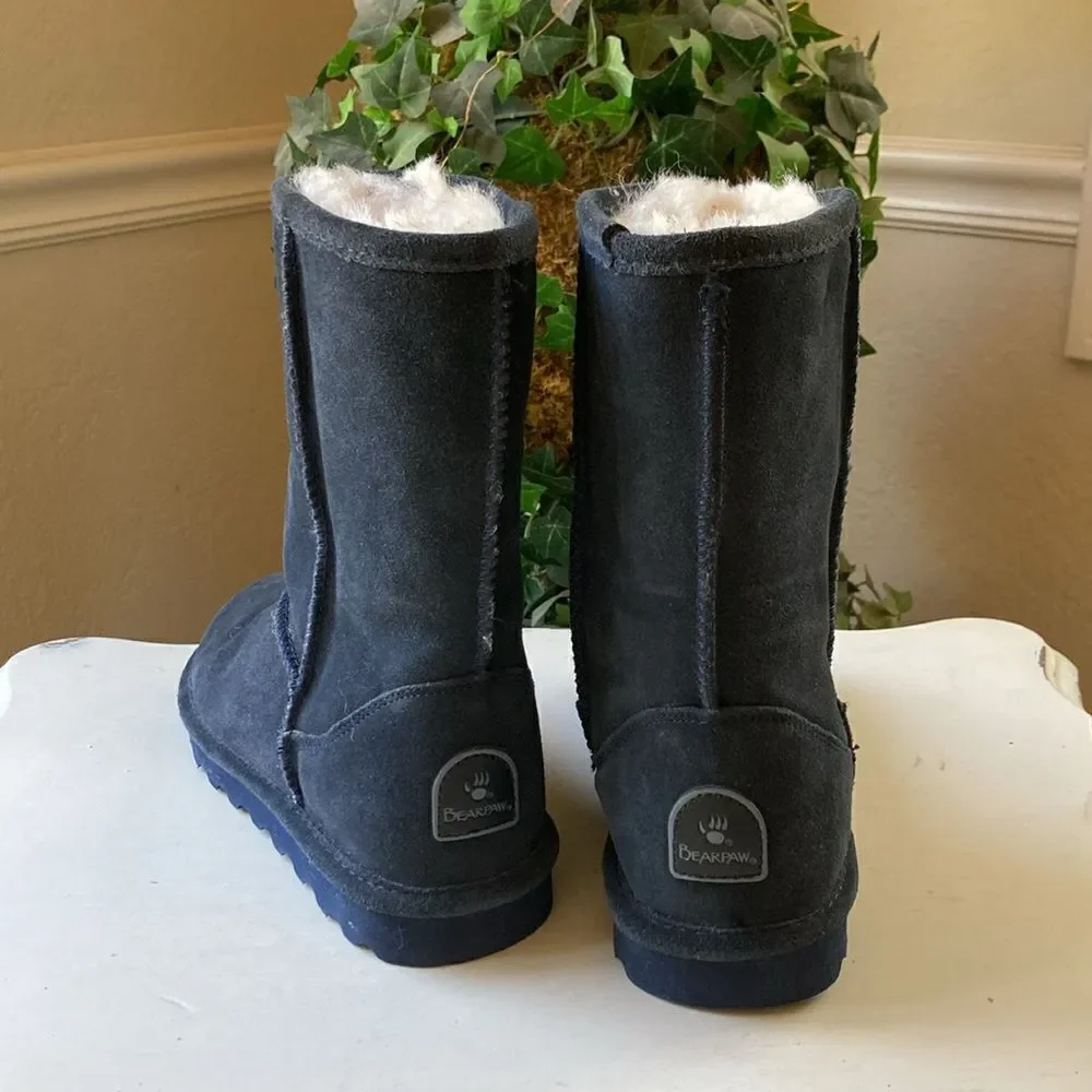 BearPaw Elle Short Blue Suede Pull On Women’s Boots Size 6